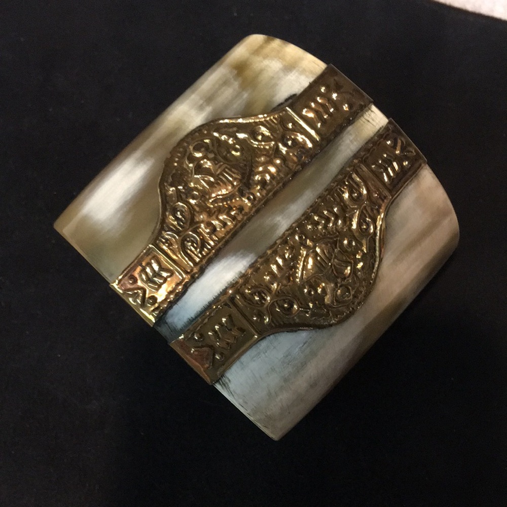 Horn, Gold & Cream Cuff Bracelet